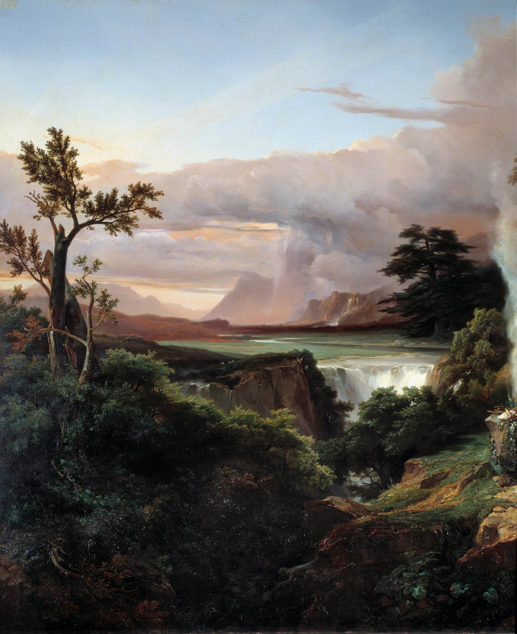 منظر طبيعي مع شلال. لوحة جان تشارلز ريمون (1795-1875) بواسطة جان تشارلز جوزيف ريموند