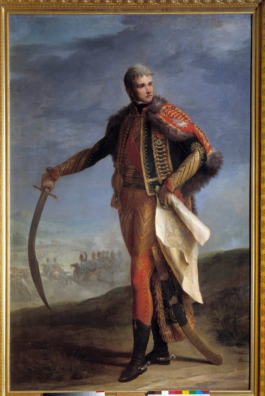 Portrait in foot of Jean Lannes (1769-1809) Duke of Montebello, marechal of Empire Painting by Jean Charles Nicaise Perrin (1754-1831). 1804-1809. Dim. 2,1x1,4 m. - Full-length portrait of Jean Lannes (1769-1809) Duke of Montebello, Marshal of the Empire.  بواسطة جان تشارلز نيكيز بيرين