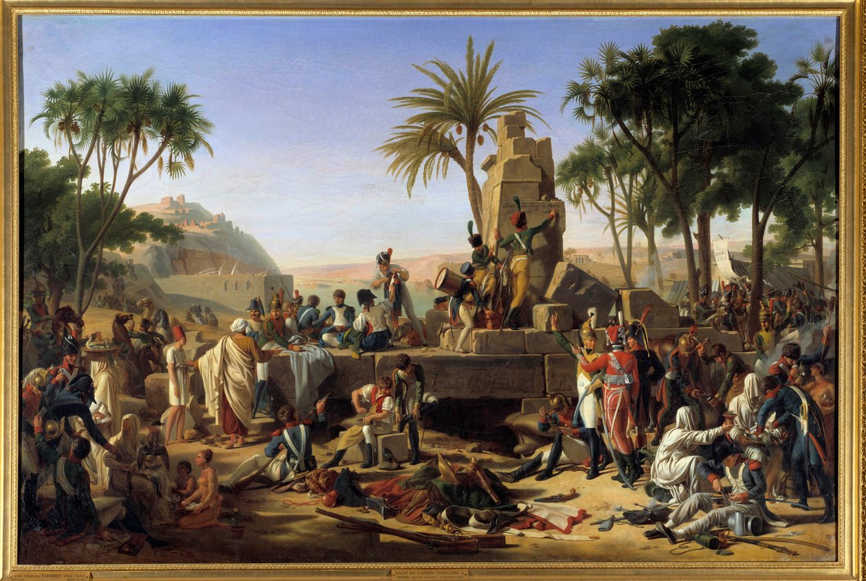 حملة (إكسبيديشن) مصر (1798-1801): "" أوقفوا الجيش الفرنسي في سيناء بصعيد مصر ، 2/2/1799 "" بقية الجنود. رسم جان تشارلز تارديو ديت تارديو كوشين (1765-1830). 1812. خافت. 1،12x1،64 م. بواسطة جان تشارلز تارديو