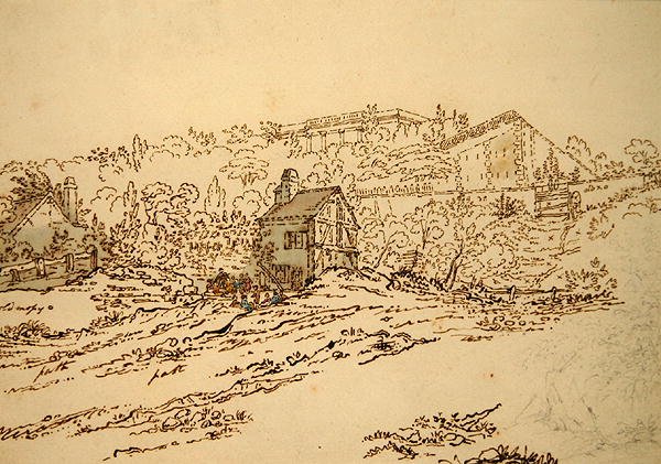 The Pavillon de Musique de la Comtesse du Barry في Louveciennes ، باريس (قلم رصاص وقلم وحبر مع ألوان مائية على ورق) بواسطة جان كلود (Attr. To) Nattes