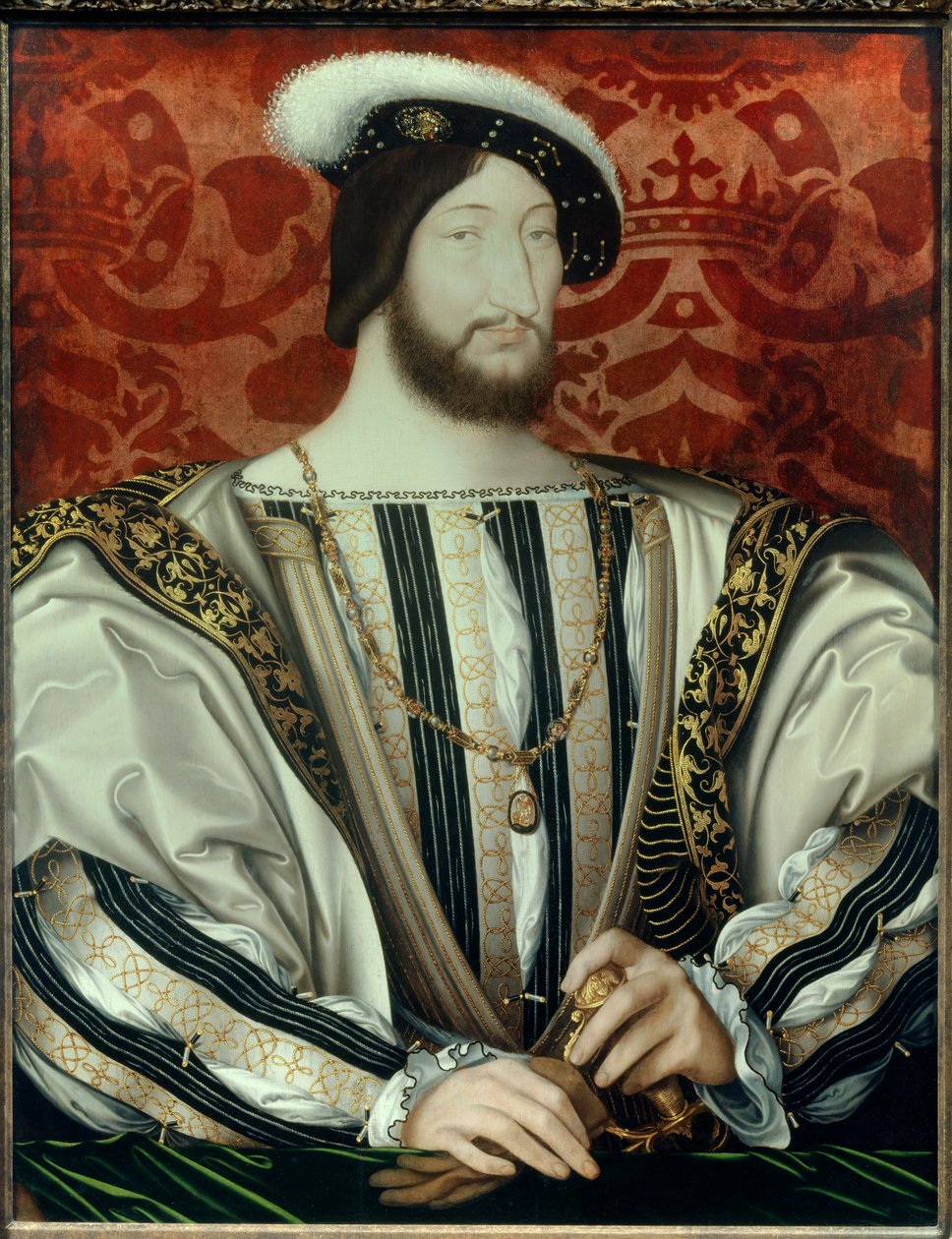 صورة لفرانسيس الأول (1494-1547) ، ملك فرنسا (مع طوق وسام القديس ميخائيل) زيت على خشب ، ج. 1530 بواسطة جان كلويت