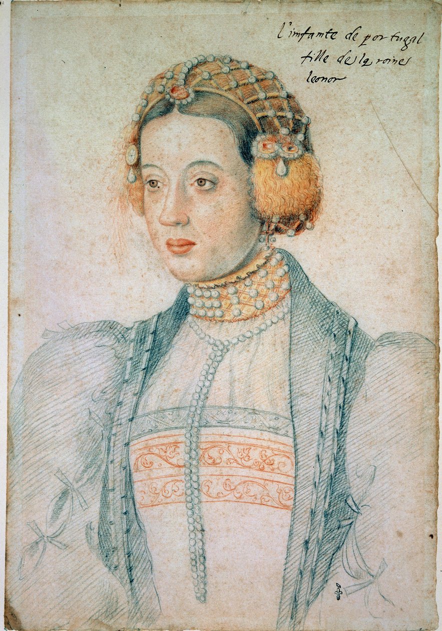 صورة لمريم البرتغال (1521-1578) ، ابنة مانويل الأول ملك البرتغال وإليونور من النمسا. رسم حجر أسود ودم لجين كلويه (1475 / 1485-1540) بواسطة جان كلويت