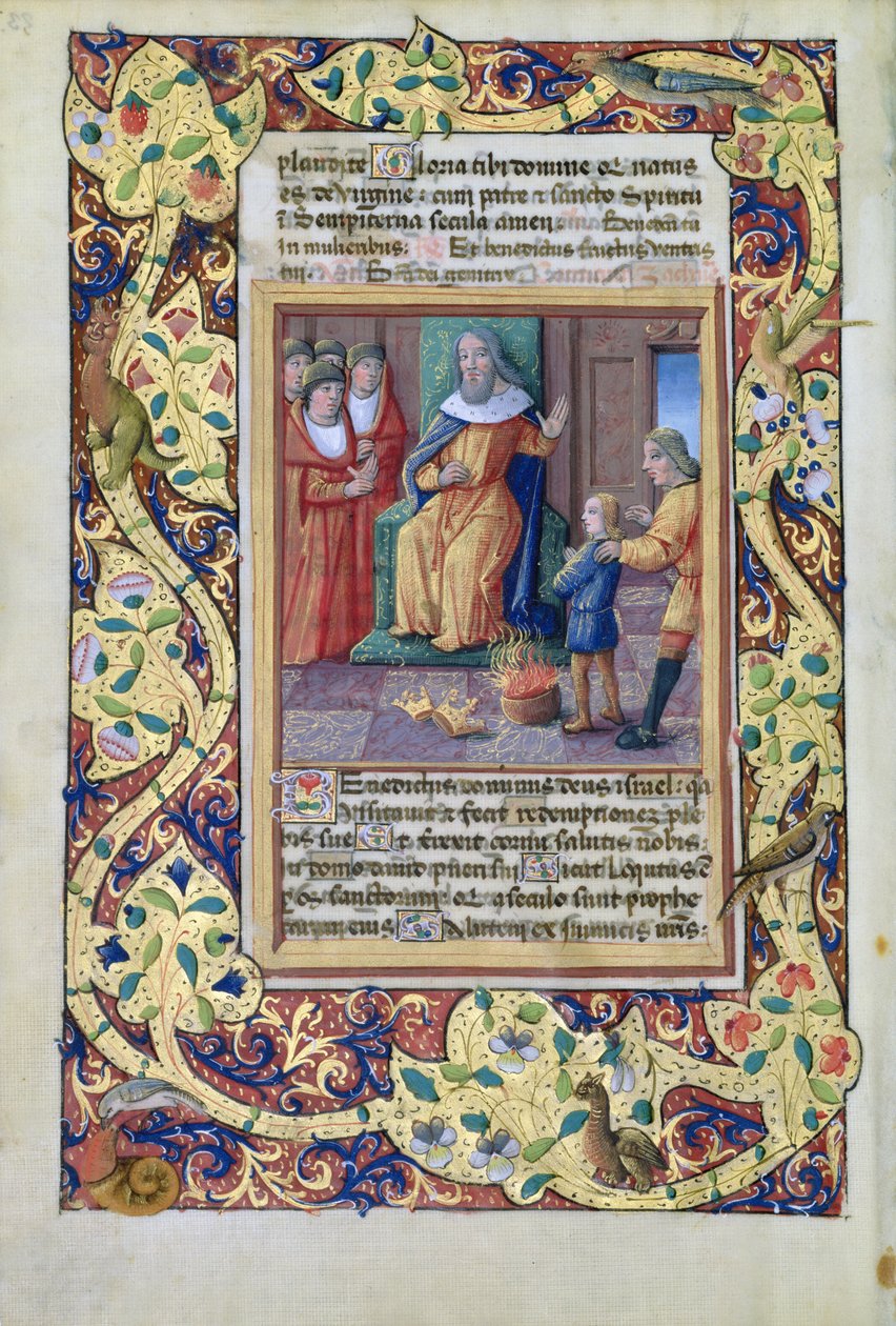السيدة لات. QvI126 fol.23v جوزيف يفسر أحلام فرعون ، من كتاب ساعات لويس دورليانز ، 1490 بواسطة جان كولوم