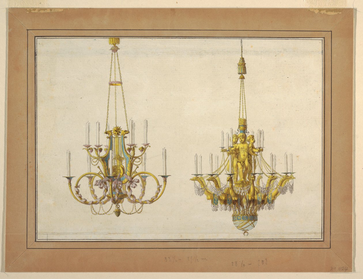 تصميم لثريتين من البرونز المذهَّبين بواسطة Jean Démosthène Dugourc