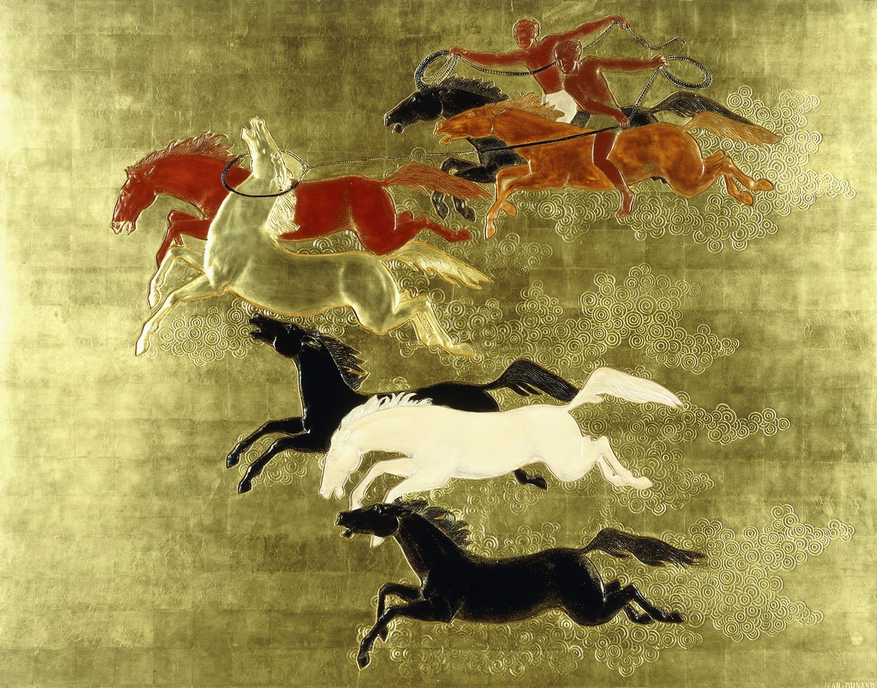 الاستيلاء على الحصان La Conquete du Cheval ، حوالي عام 1934 (لوحة مطلية بالورنيش ومذهبة) بواسطة جان دوناند