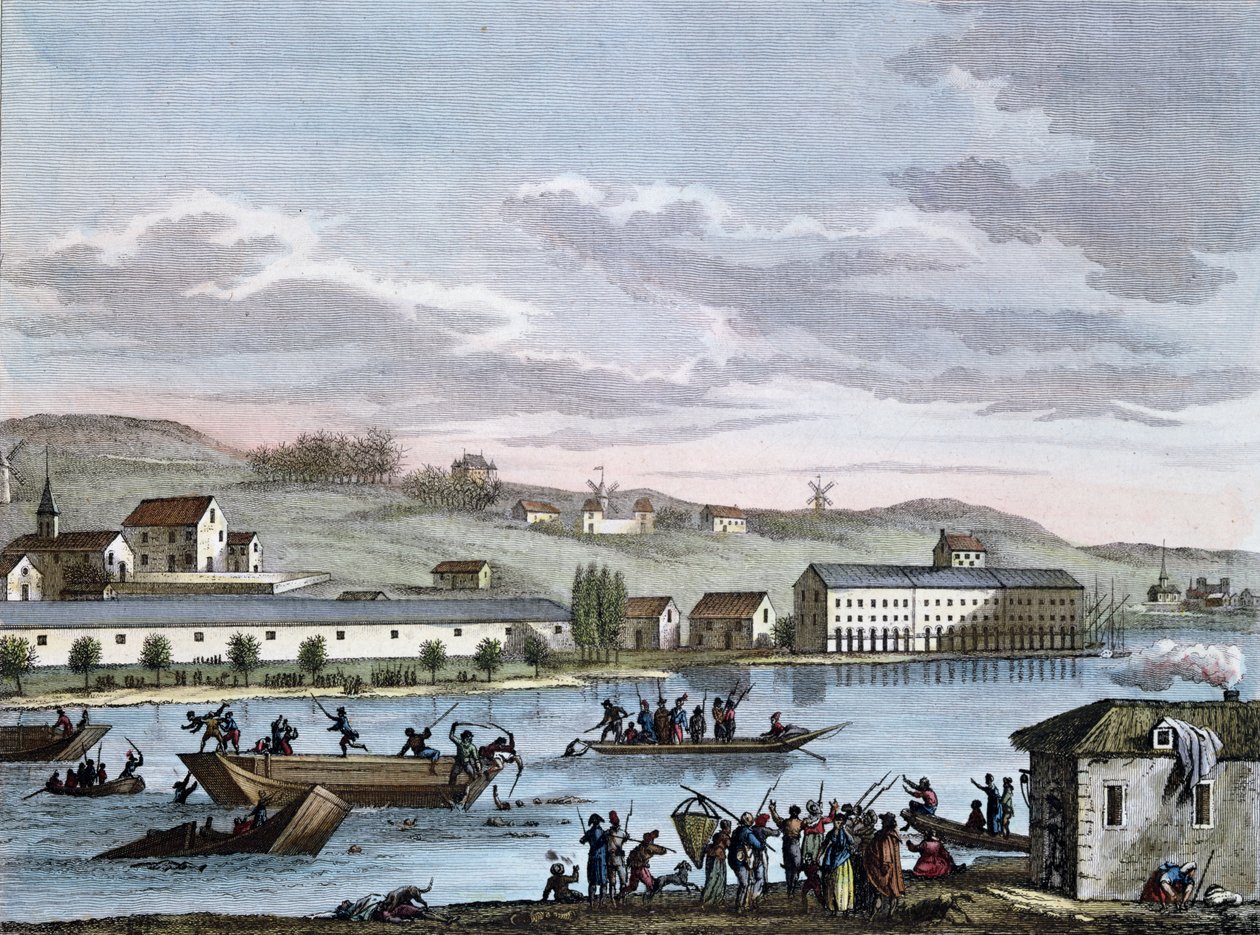 The Nantes Drownings ، بعد سلسلة "اللوحات التاريخية للثورة الفرنسية" ، التي نقشها Reinier Vinkeles (1741-1816) و Daniel Vrydag (1765-1822) أواخر القرن الثامن عشر بواسطة جان دوبليسيس بيرتو