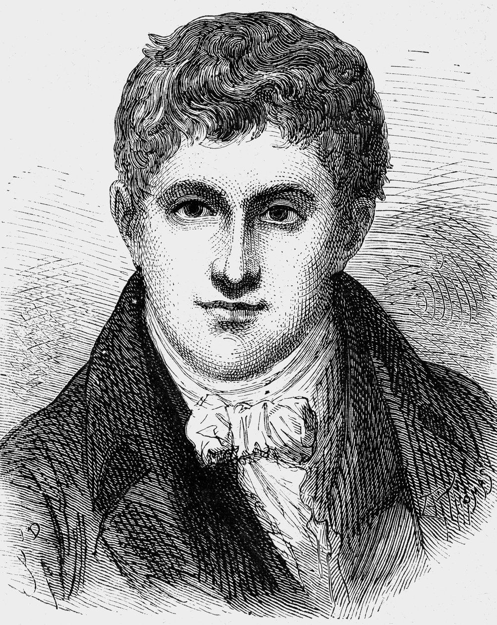 همفري ديفي (1778-1829) فيزيائي وكيميائي إنجليزي ، نقش بواسطة جان إدوارد دارجنت