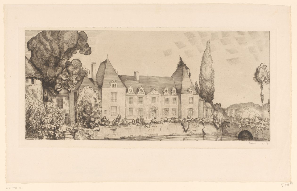 منظر لقلعة على الماء Vue du château de Villaines بواسطة جان إميل لابوريور (بتوقيع الفنان)