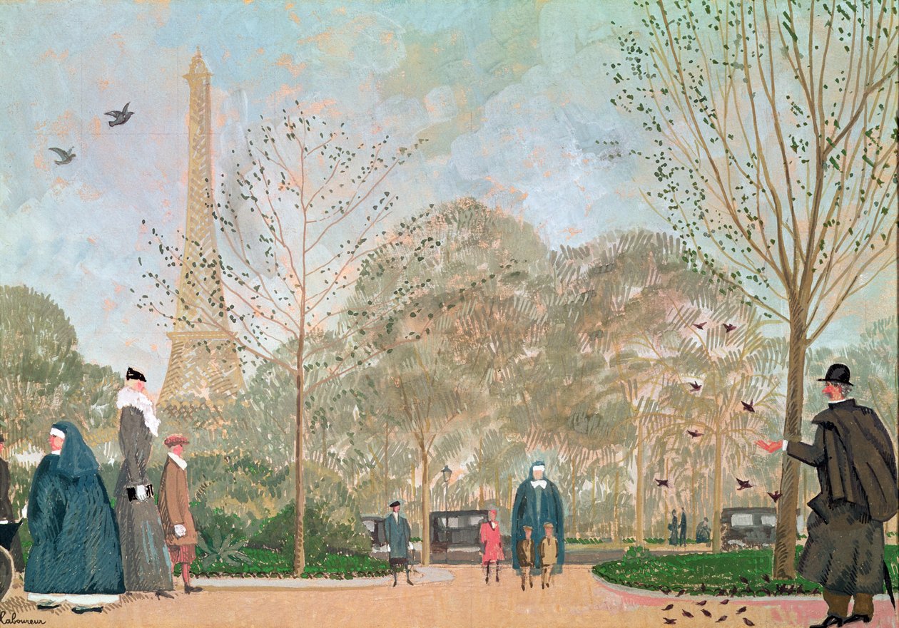 المشي في Jardins du Trocadero ، حوالي 1920 بواسطة جان إميل لابوريور
