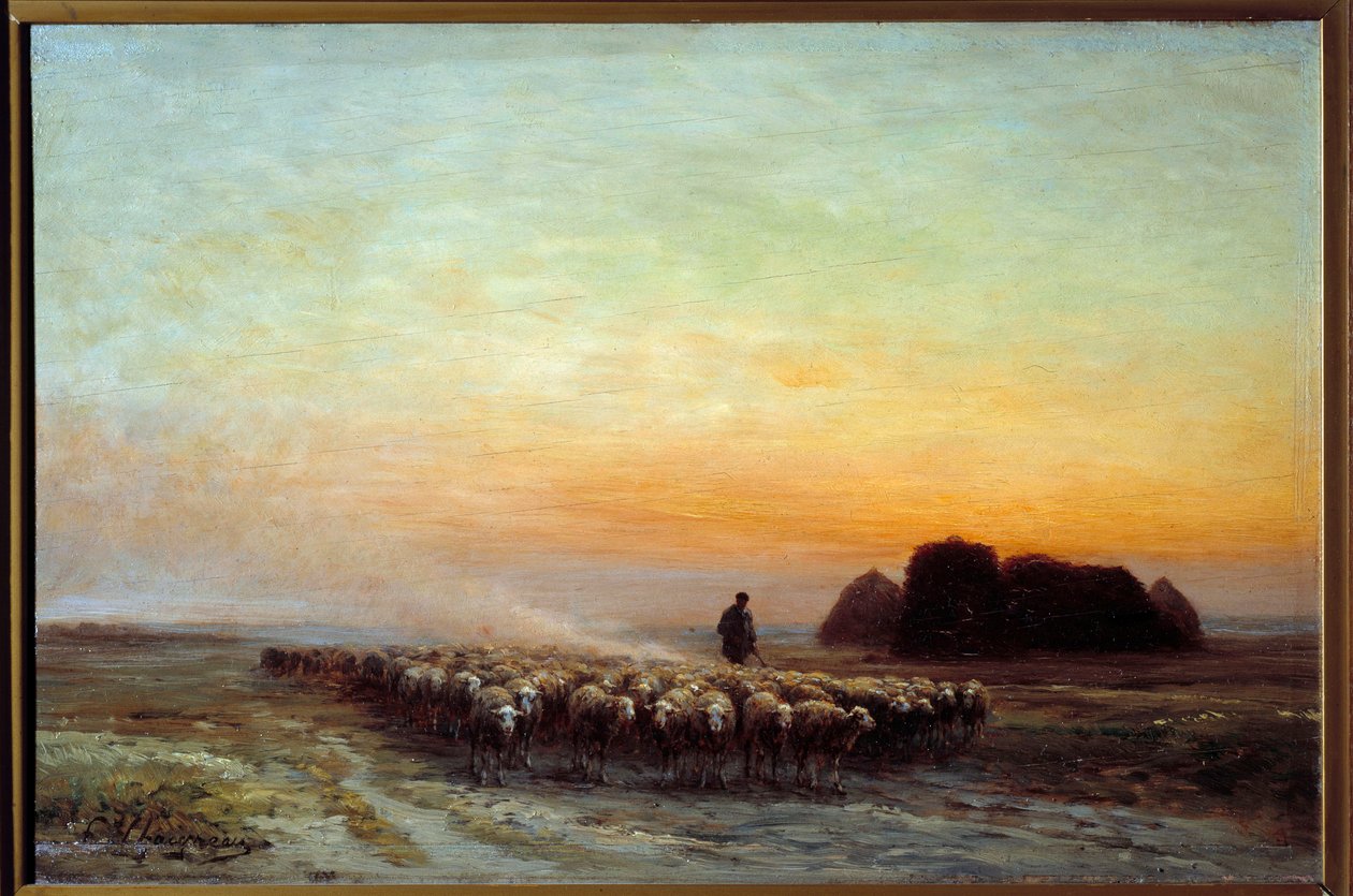 قطيع من الغنم في التراب. لوحة جان فرديناند تشينييو (1830-1906) بواسطة جان فرديناند تشينيو