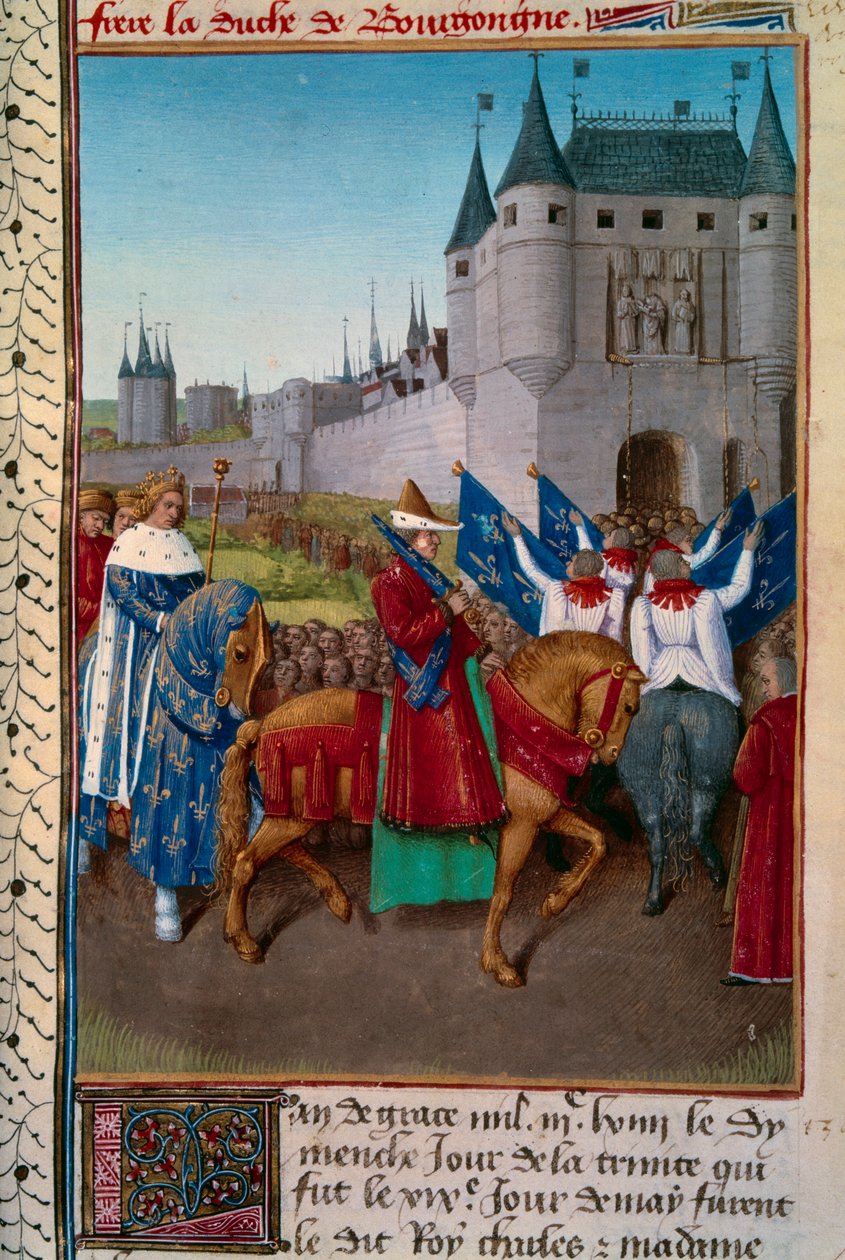 Entrée in Paris بواسطة Charles V (1338-1380) يسبقه Robert de Fiennes (1308 - 1385) بواسطة جان فوكيه