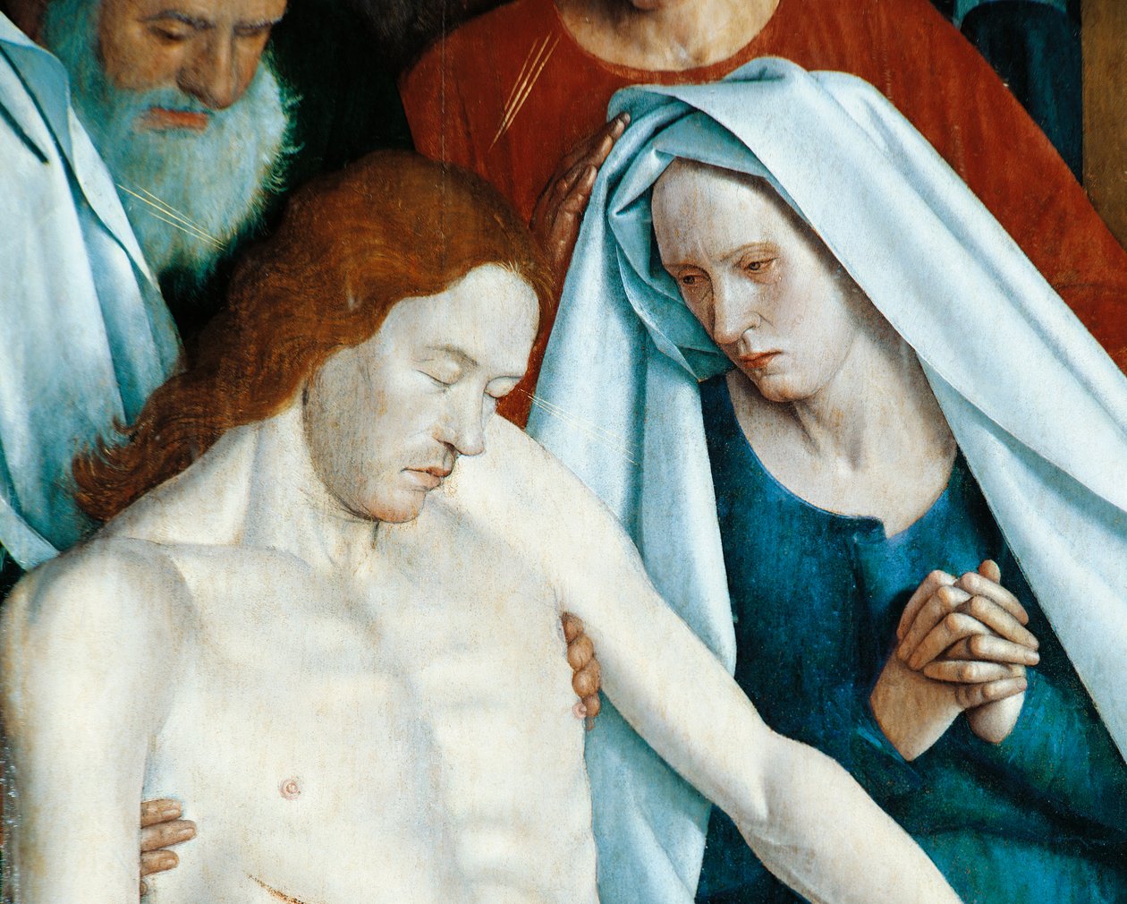 فرنسا ، Nouans-les-Fontaines ، وكنيسة القديس مارتن ، والعذراء والمسيح ، تفاصيل من Pieta بواسطة جان فوكيه