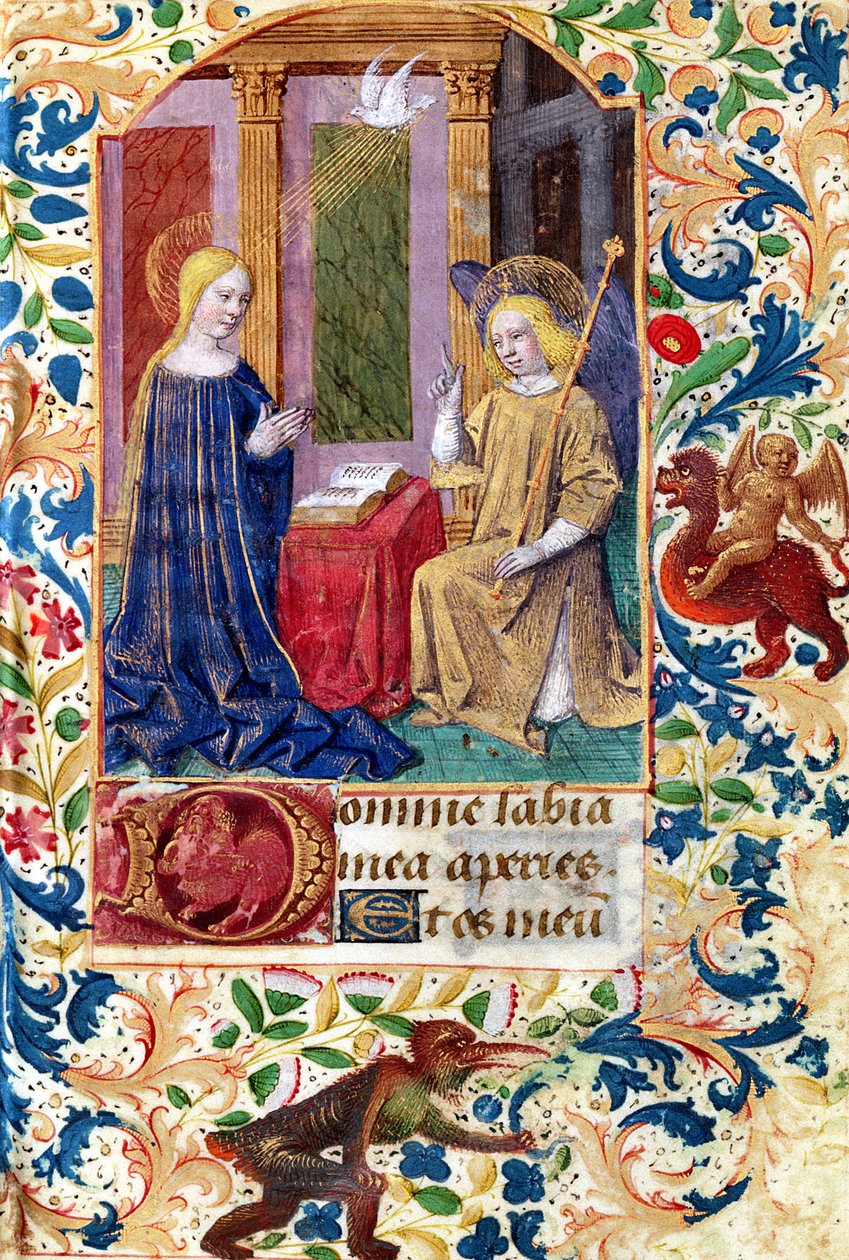 السيدة لاتينية 13305 ص .15 البشارة ، من كتاب Heures a l&39;Usage de Rome ، ص 1465 بواسطة جان فوكيه