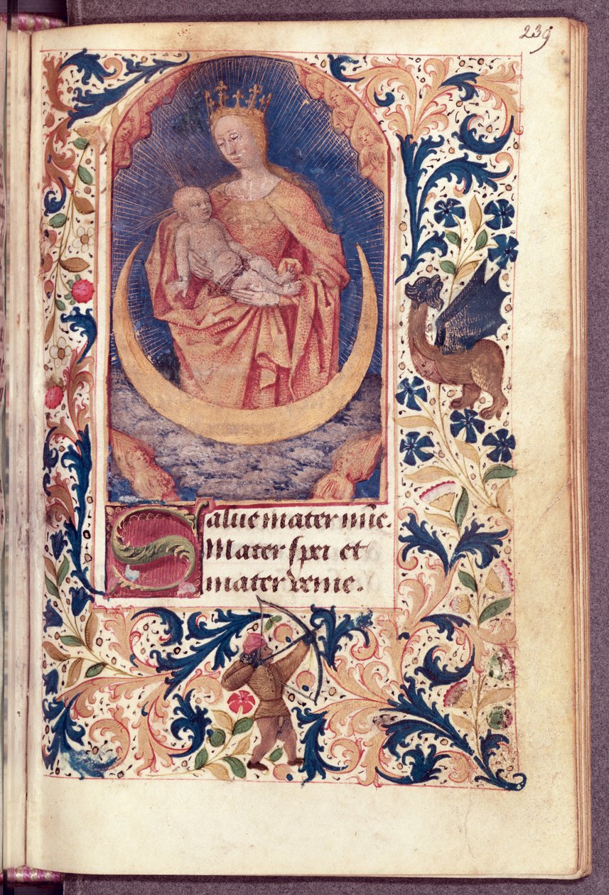السيدة لاتينية 13305 ، الورقة 239 ، العذراء والطفل ، من كتاب Heures a l&39;Usage de Rome ، c.1465 بواسطة جان فوكيه