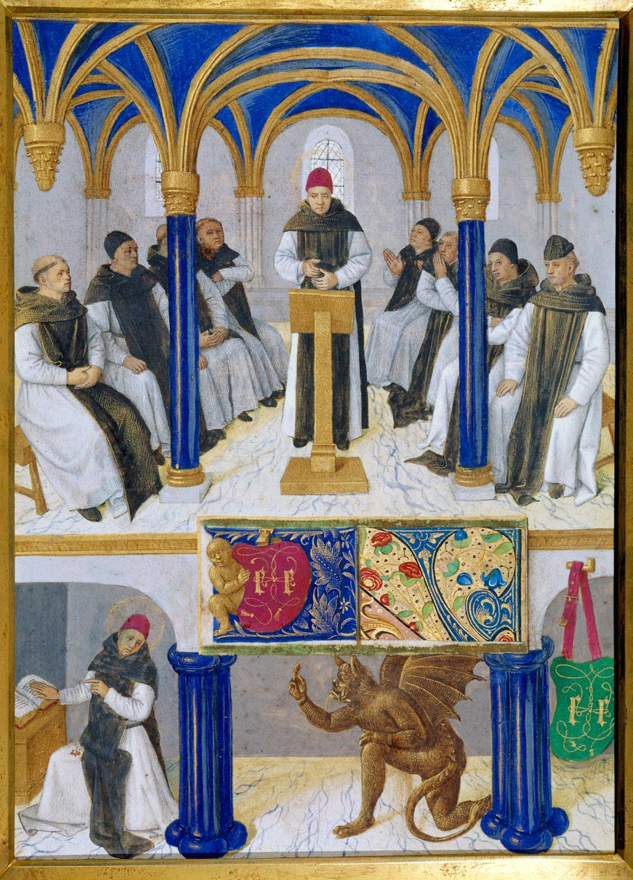 تمثيل القديس برنارد من كليرفو (سان برناردو دي شيارافال) (1090-1153) معلم وخيمة بواسطة الشيطان المصغر مأخوذ من "كتاب ساعات إتيان شوفالييه" لجان فوكيه (1420-1477 / 1481) بواسطة جان فوكيه