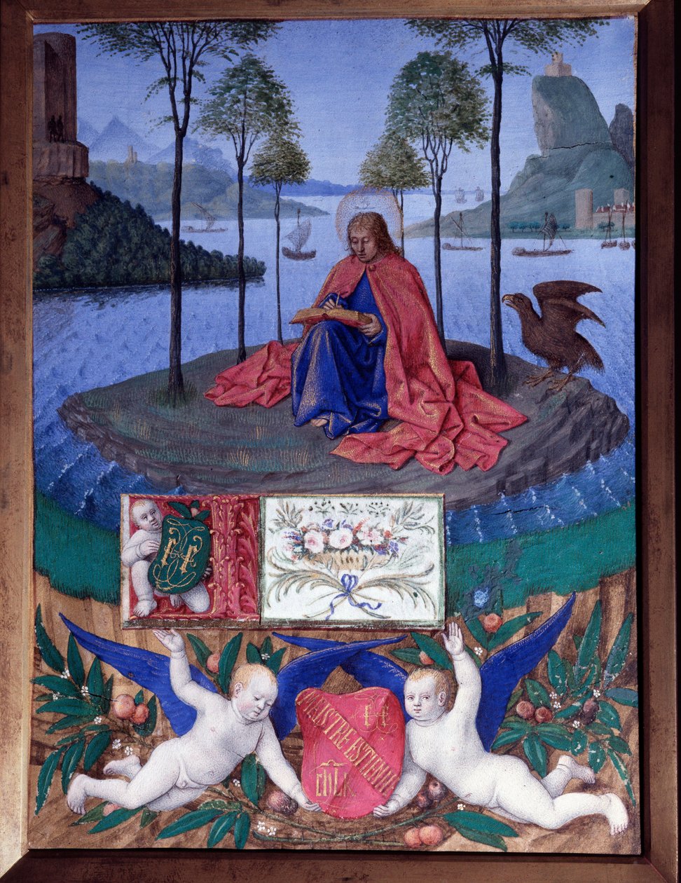 القديس يوحنا في جزيرة بطمس المصغرة في "" Les Heures d'Etienne Chevalier "لجين فوكيه (1420-1481) بواسطة جان فوكيه
