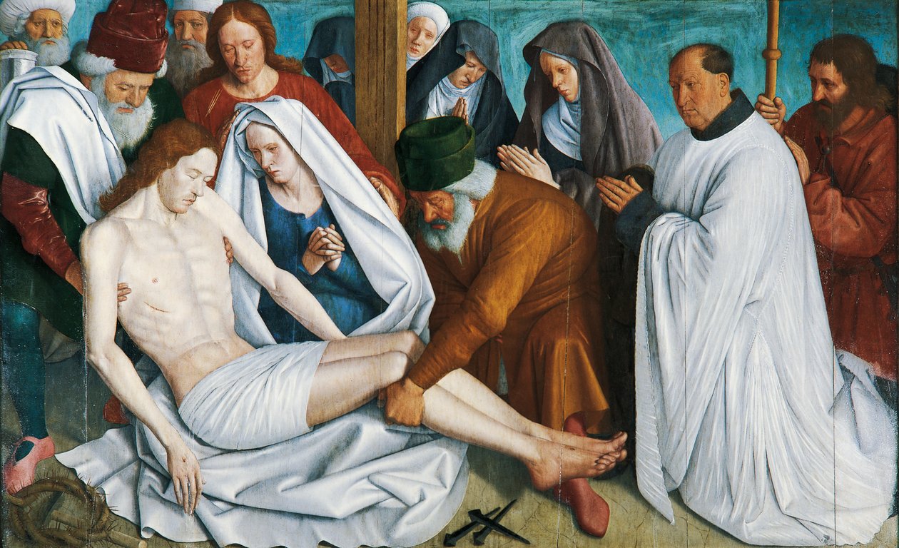 The Pieta by Jean Fouquet (حوالي 1415 - 1481 تقريبًا) ، تمبرا على الخشب بواسطة جان فوكيه