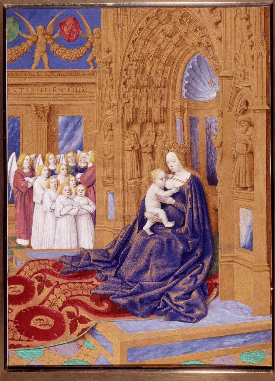العذراء لديها الطفل المصغر مأخوذ من "كتاب ساعات ستيفن شوفالييه" لجان فوكيه (1420-1477 / 1481) بواسطة جان فوكيه