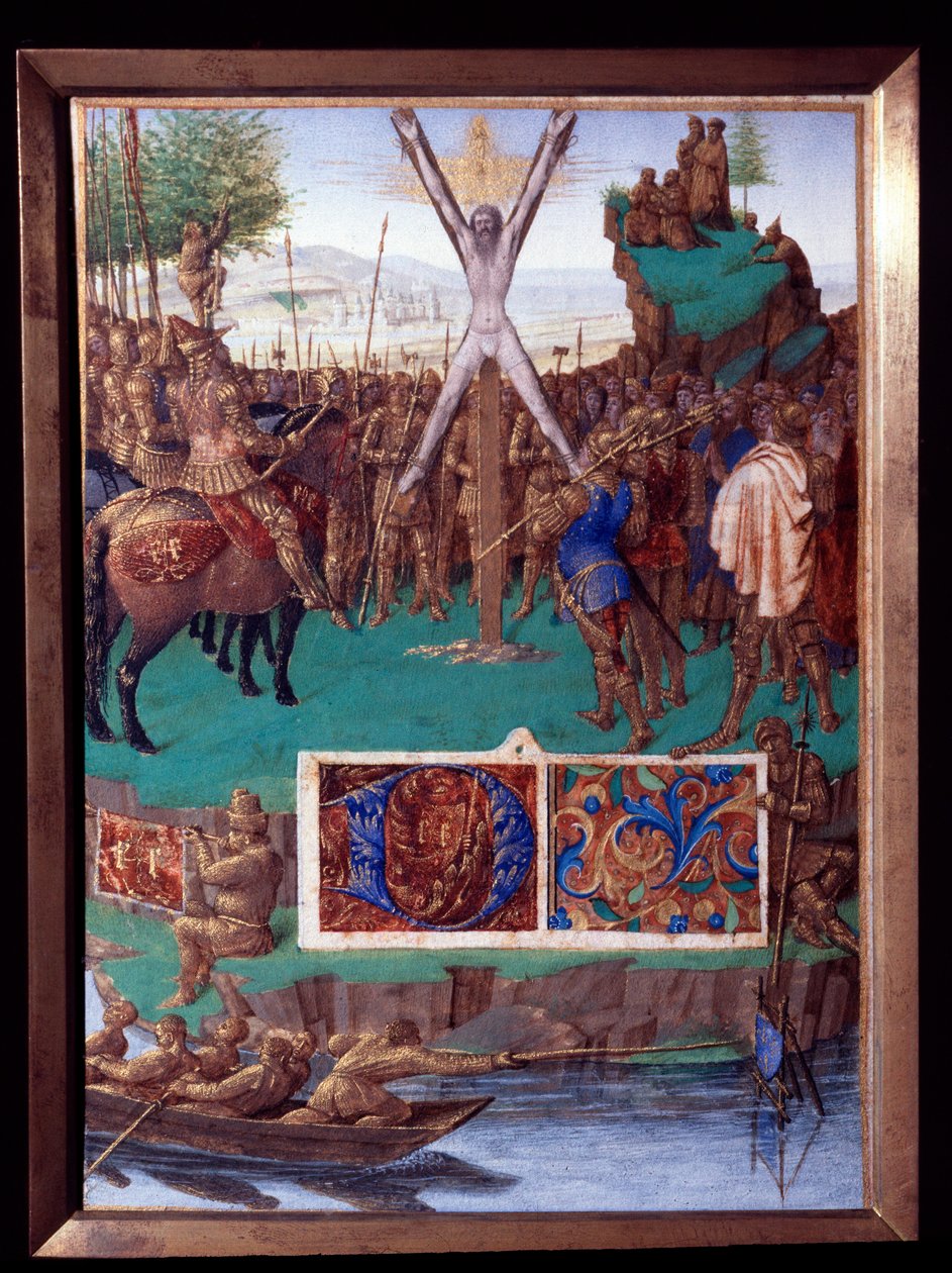 شهيد القديس أندريه يصلب المنمنمات المأخوذة من "كتاب ساعات ستيفن شوفالييه" لجان فوكيه (1420-1477 / 1481) بواسطة جان فوكيه