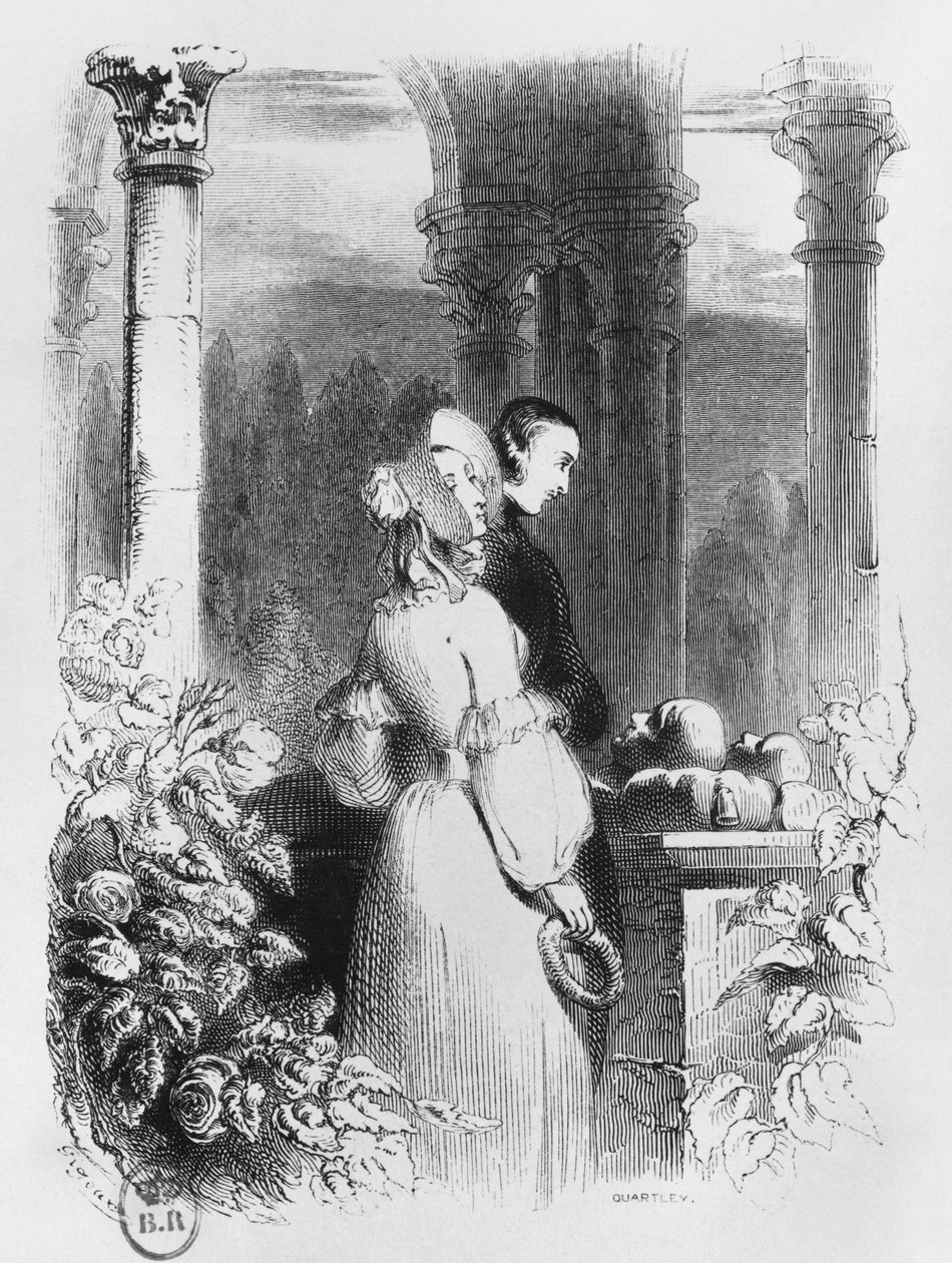زيارة قبر هيلواز وأبلارد ، رسم توضيحي من "Lettres d&39;Heloise et d&39;Abelard" ، منقوش بواسطة جون كوارتلي (fl.1835-67) 1839 بواسطة جان فرانسوا جيجو