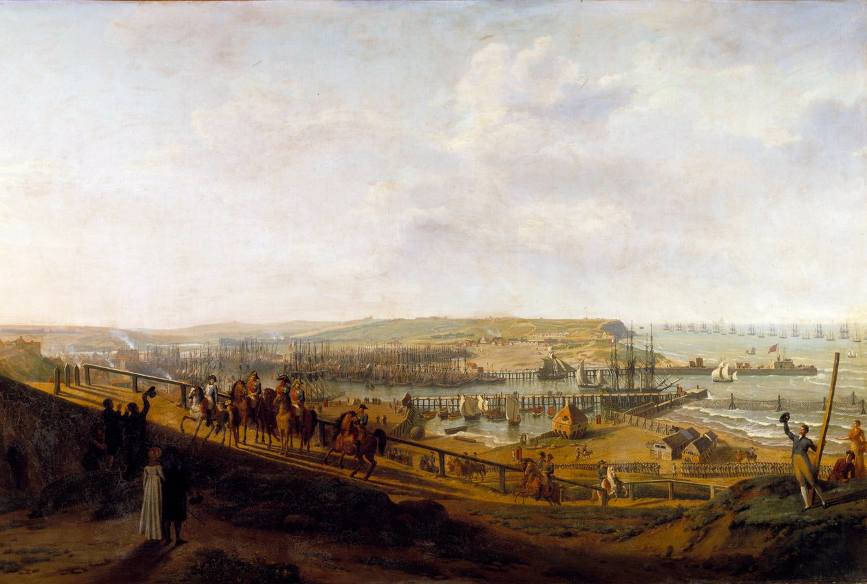 Emperor Napoleon I visits the Boulogne camp in July 1804 Painting by Jean Francois Hue (1751-1823) 1804 Sun. 1,9x2,26 m بواسطة جان فرانسوا هوي
