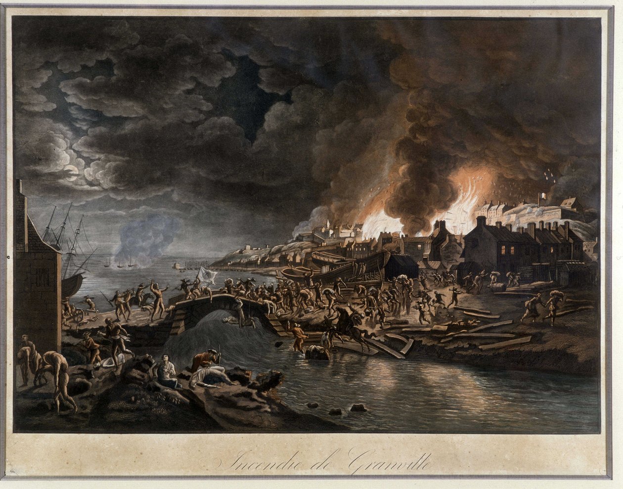جرانفيل في ألسنة اللهب التي حاصرها Vendéans ، بناءً على لوحة من قبل J. François Hue ، ج. 1800. بواسطة جان فرانسوا هوي
