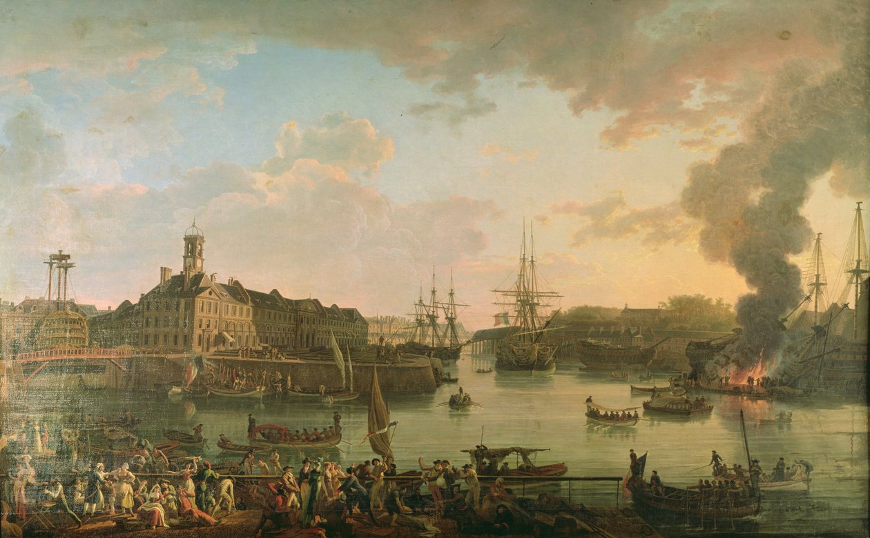 منظر لميناء بريست من الأحواض المغطاة عام 1795 ، 1795 بواسطة جان فرانسوا هوي
