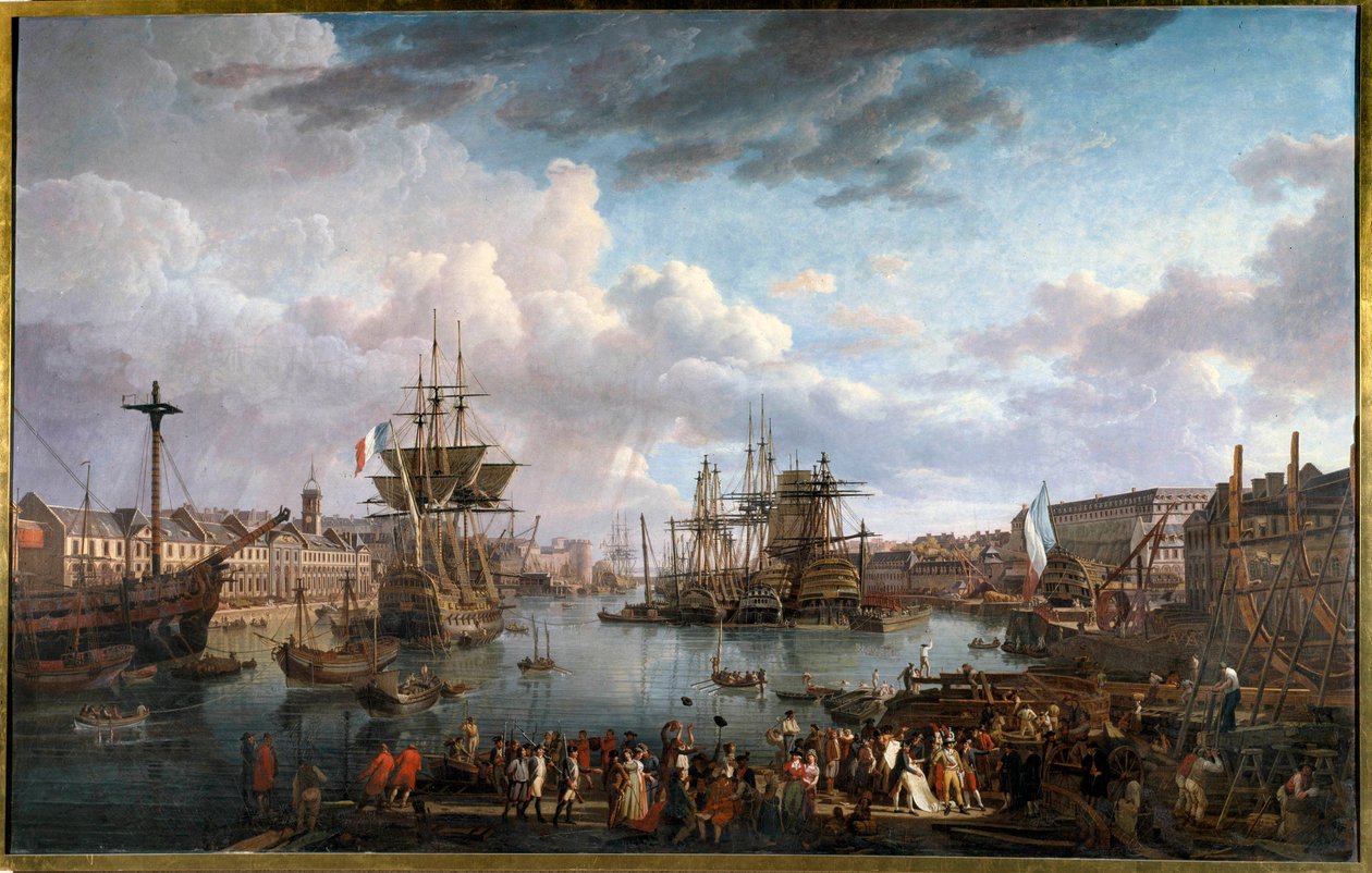 منظر لميناء بريست في القرن الثامن عشر لوحة رسمها جان فرانسوا هيو (1751-1823) القرن الثامن عشر بواسطة جان فرانسوا هوي