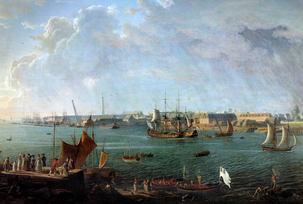 View of the port of Lorient in the 18th century Detail of a painting by Jean Francois Hue (1751-1823) Paris, Musee de la Marine بواسطة جان فرانسوا هوي