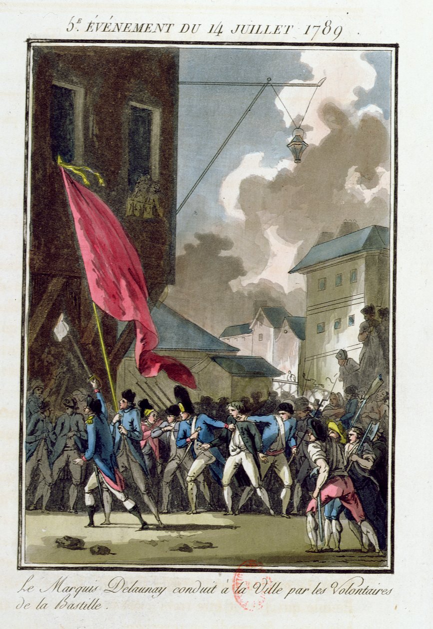 ماركيز برنارد رينيه جوردان دي لاوناي (1740-1789) حاكم الباستيل أجرى في فندق دي فيل في 14 يوليو 1789 بواسطة جان فرانسوا جانينيت
