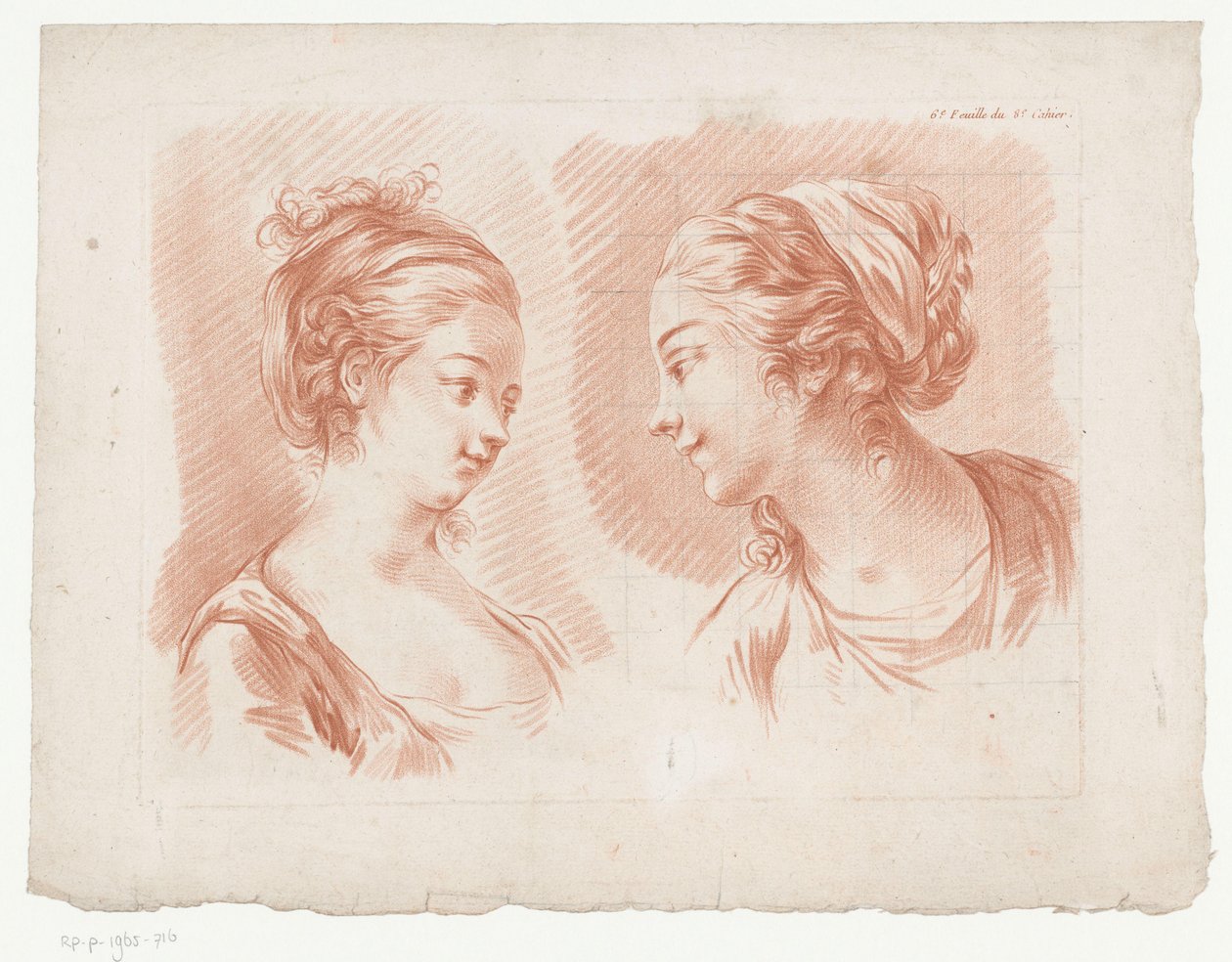 رأسي امرأتين 6.e Feuille du 8.e Cahier. (العنوان على الكائن) التراكيب مع أجزاء من جسم الإنسان (عنوان المسلسل) Huitième Cahier de Principes de Design (عنوان السلسلة) بواسطة جان فرانسوا جانينيت