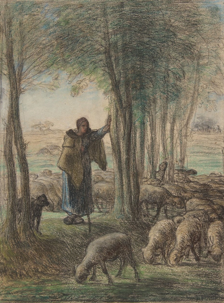 راعية وقطيعها في ظل الأشجار 1854 - 1855 بواسطة جان فرانسوا ميلت