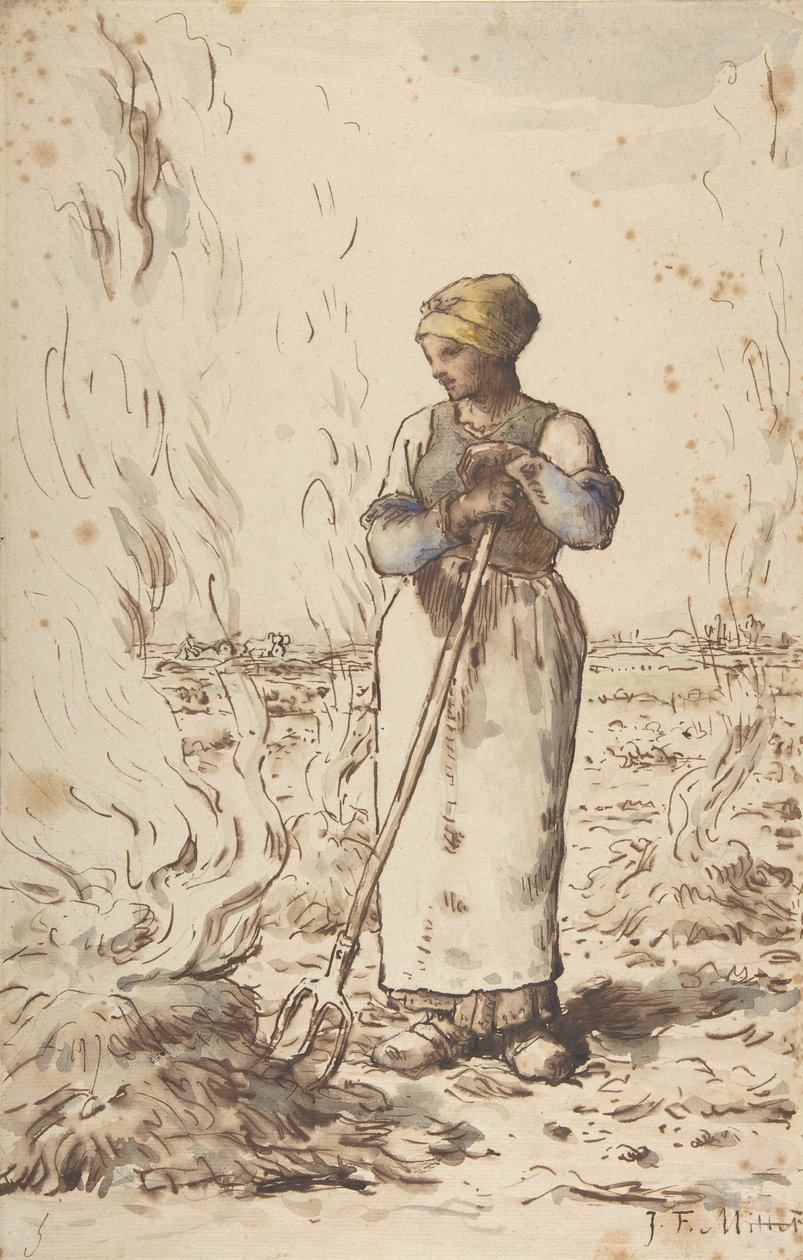 امرأة تحرق الأعشاب ، 1830-1875 بواسطة جان فرانسوا ميلت