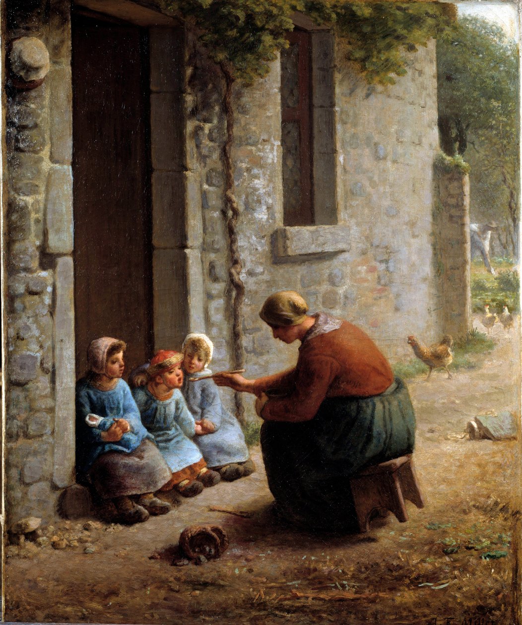لا بيكي أو الفلاح يغذي أطفاله. لوحة جان فرانسوا ميليت (1814-1875) بواسطة جان فرانسوا ميلت