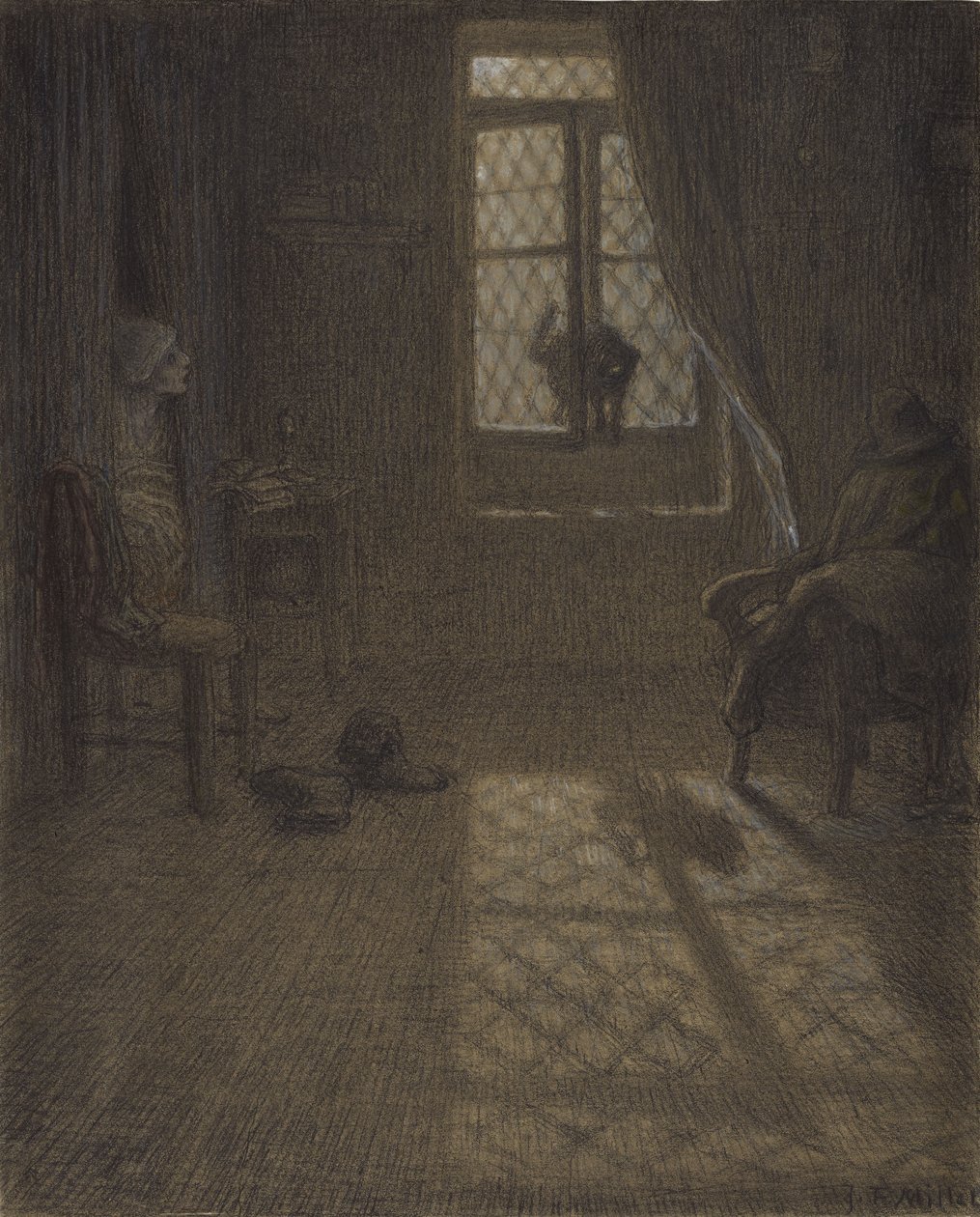 Le chat أو The Cat at the Window ، 1857-58 (conté crayon and pastel with stumping and blending، fixed on woven paper) بواسطة جان فرانسوا ميلت