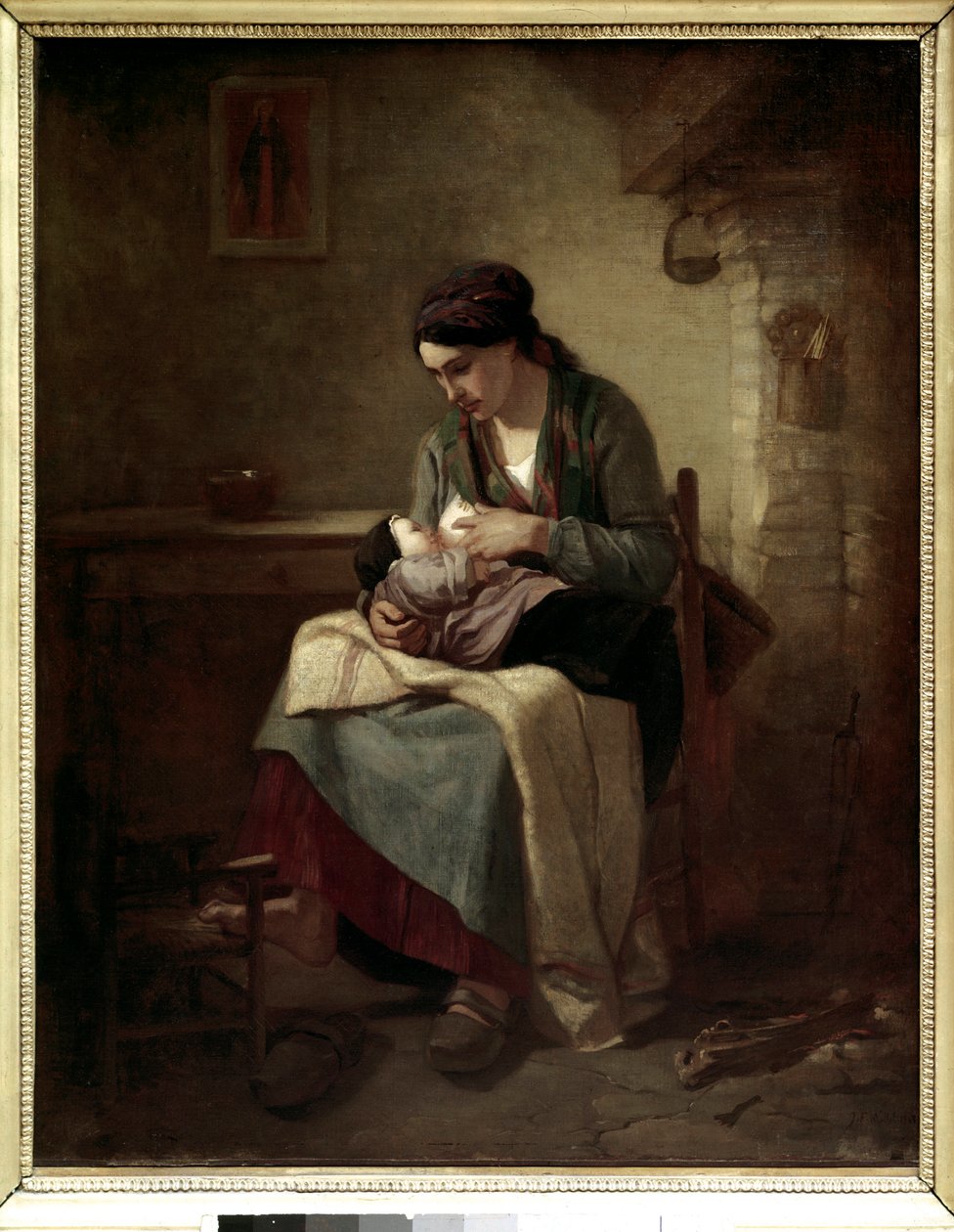 الرضاعة الطبيعية للفلاحين لوحة رسمها جان فرانسوا ميليت (1814-1875) 1845 صن. 0،81x0،54 م باريس ، متحف اللوفر. بواسطة جان فرانسوا ميلت