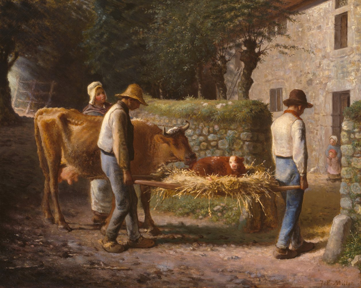 الفلاحون يعيدون إلى منازلهم عجلًا ولد في الحقول ، 1864. بواسطة جان فرانسوا ميلت
