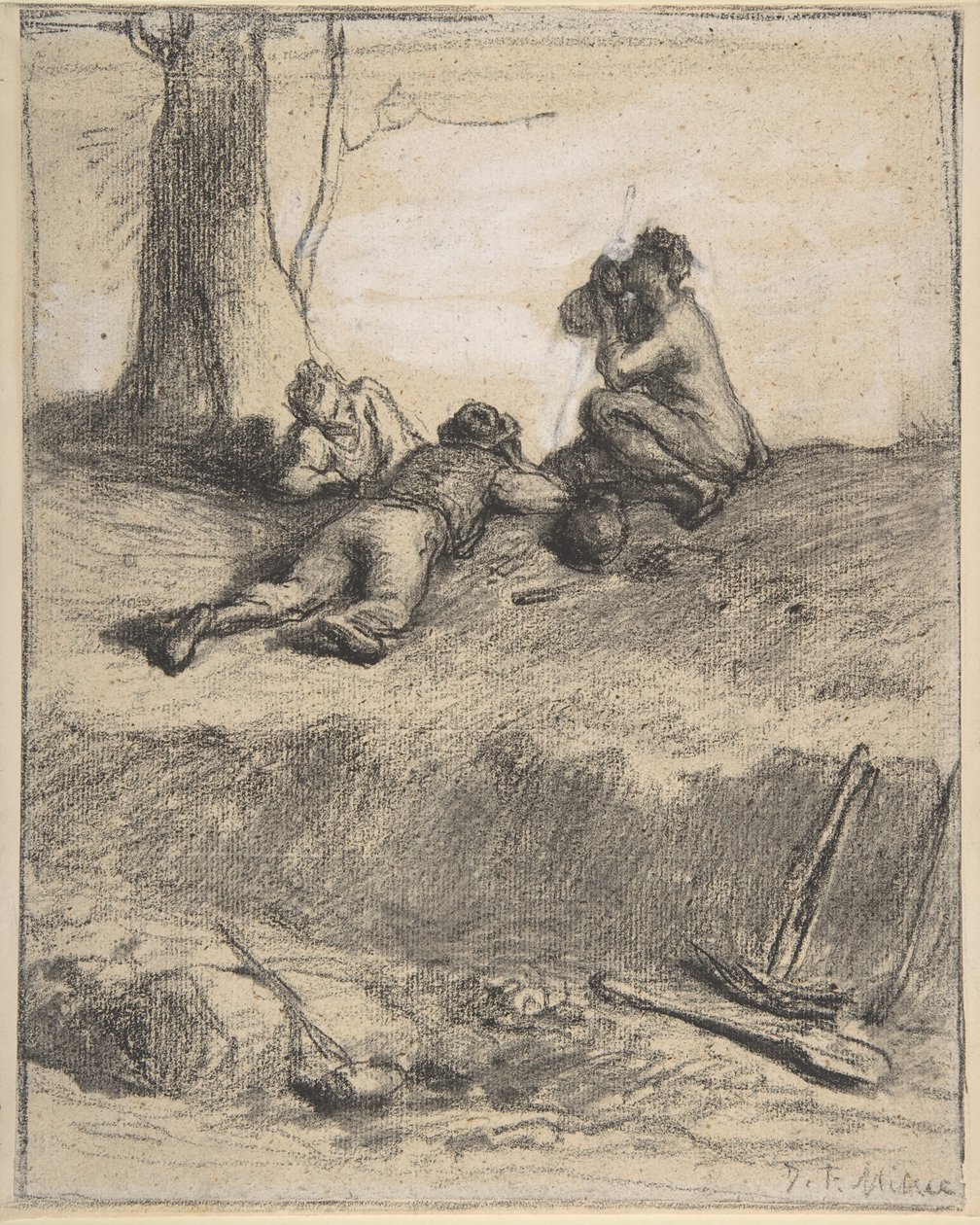 عمال الطرق في الغداء ، c.1850-52 (تلوين كونت مع الغواش ، على ورق مسدود) بواسطة جان فرانسوا ميلت