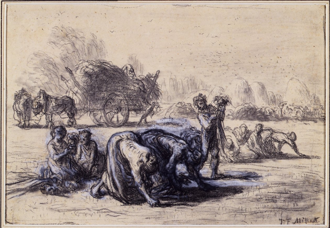 شهر أغسطس: The Gleaners ، c.1851-52 (باستيل أبيض وأسود على ورق) بواسطة جان فرانسوا ميلت