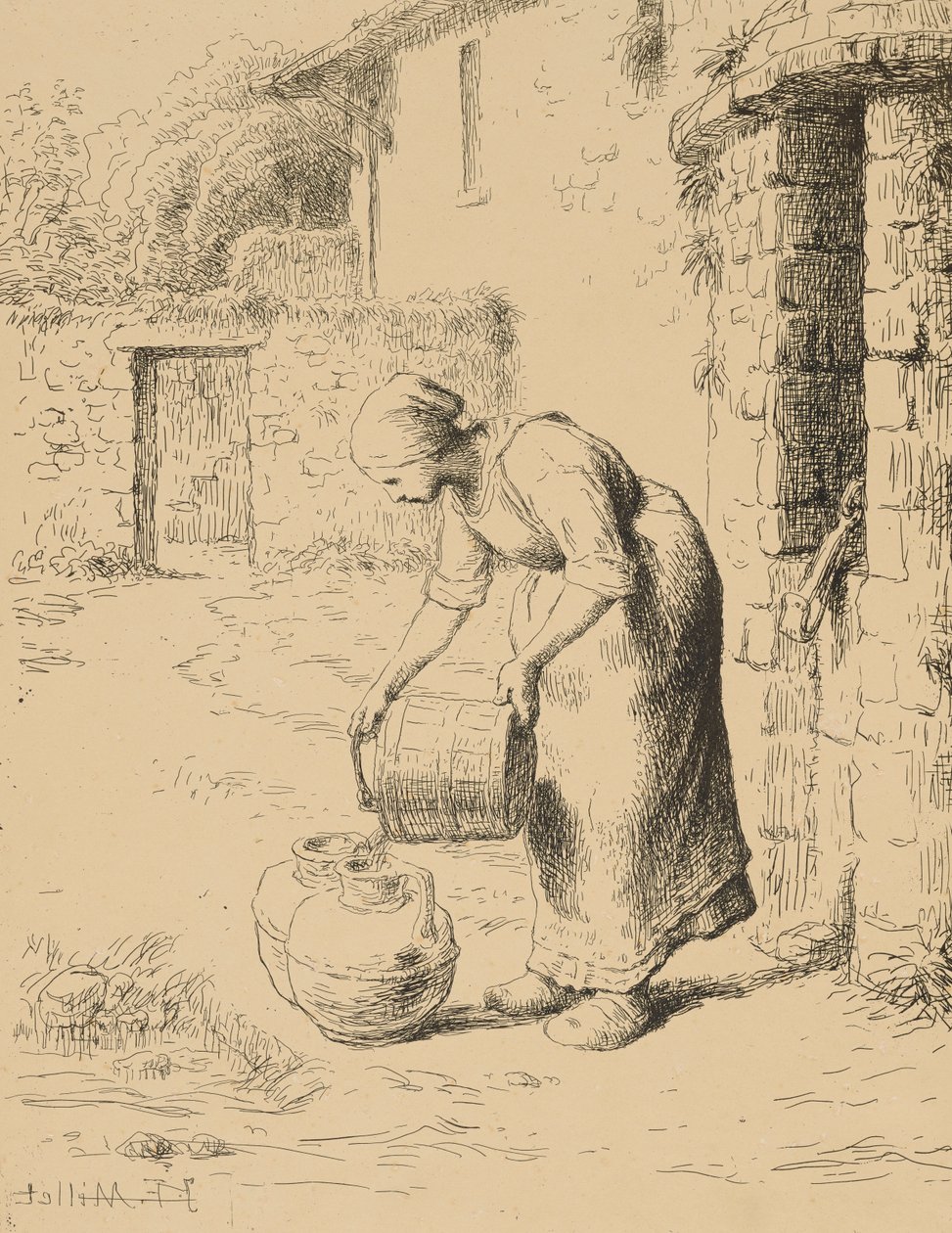 امرأة تفريغ دلو ، 1862 (كليشيه) بواسطة جان فرانسوا ميلت