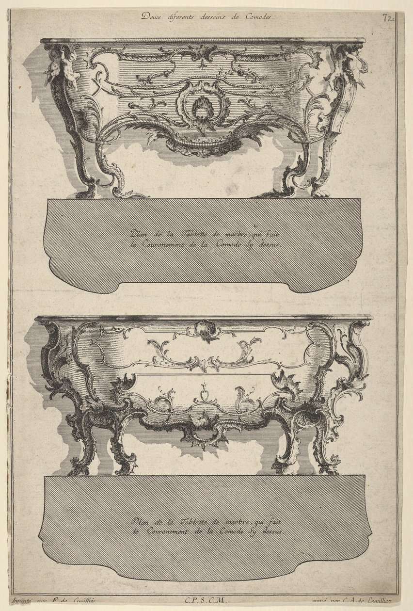 تصاميم لوحدتين من الكومود ، من "Livre de Different dessein de Comodes"، 1745-56 بواسطة جان فرانسوا كوفيليس