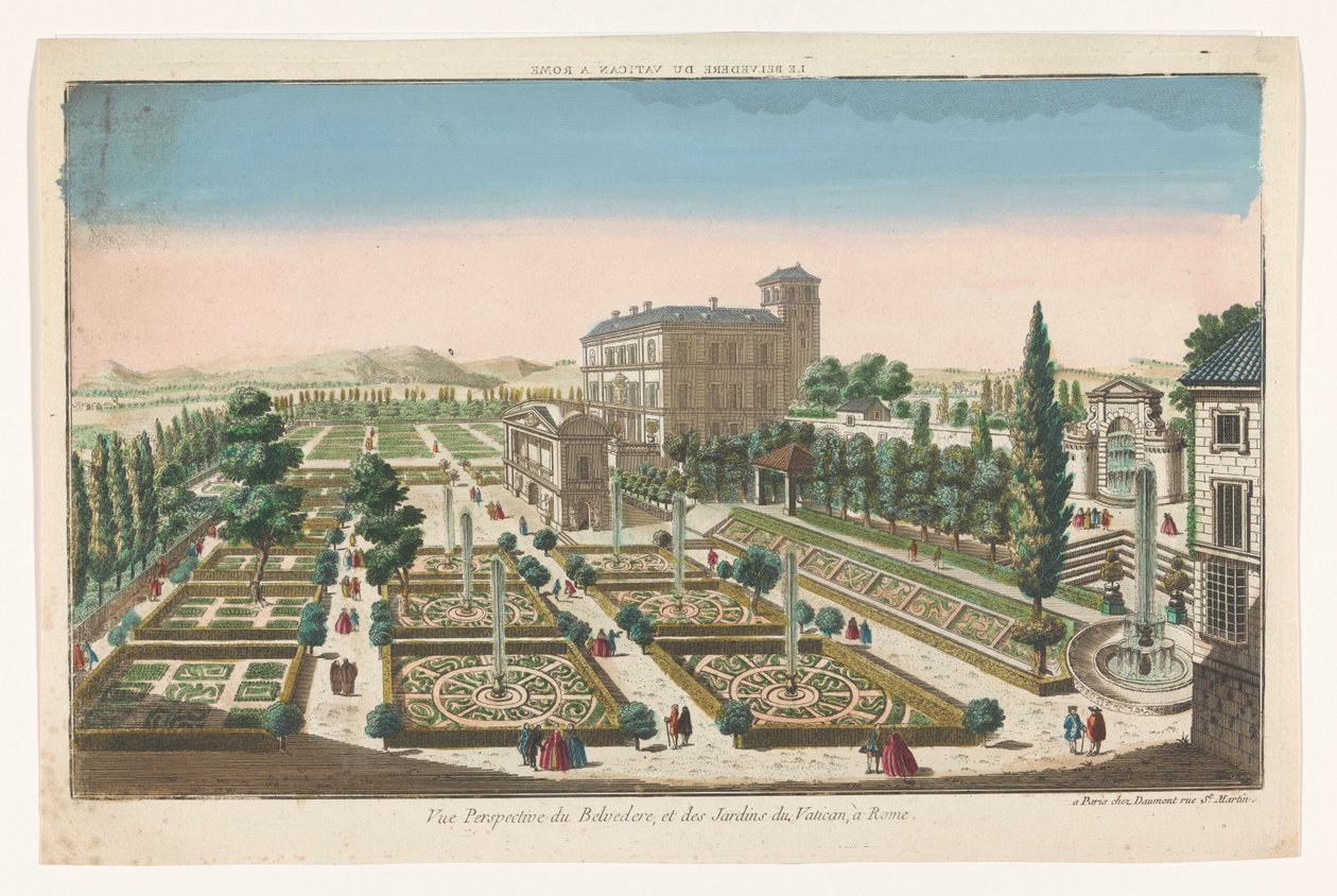 منظر لجيارديني الفاتيكاني في مدينة الفاتيكان Le Belvedere du Vatican a Rome (العنوان على الكائن) بواسطة جان فرانسوا دومون