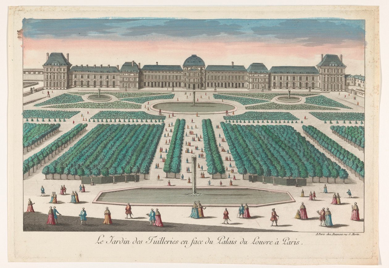 منظر لـ Jardin des Tuileries في باريس يُرى باتجاه Palais du Louvre Le Jardin des Tuilleries en face du Palais du Louvre à Paris (العنوان على الكائن) بواسطة جان فرانسوا دومون