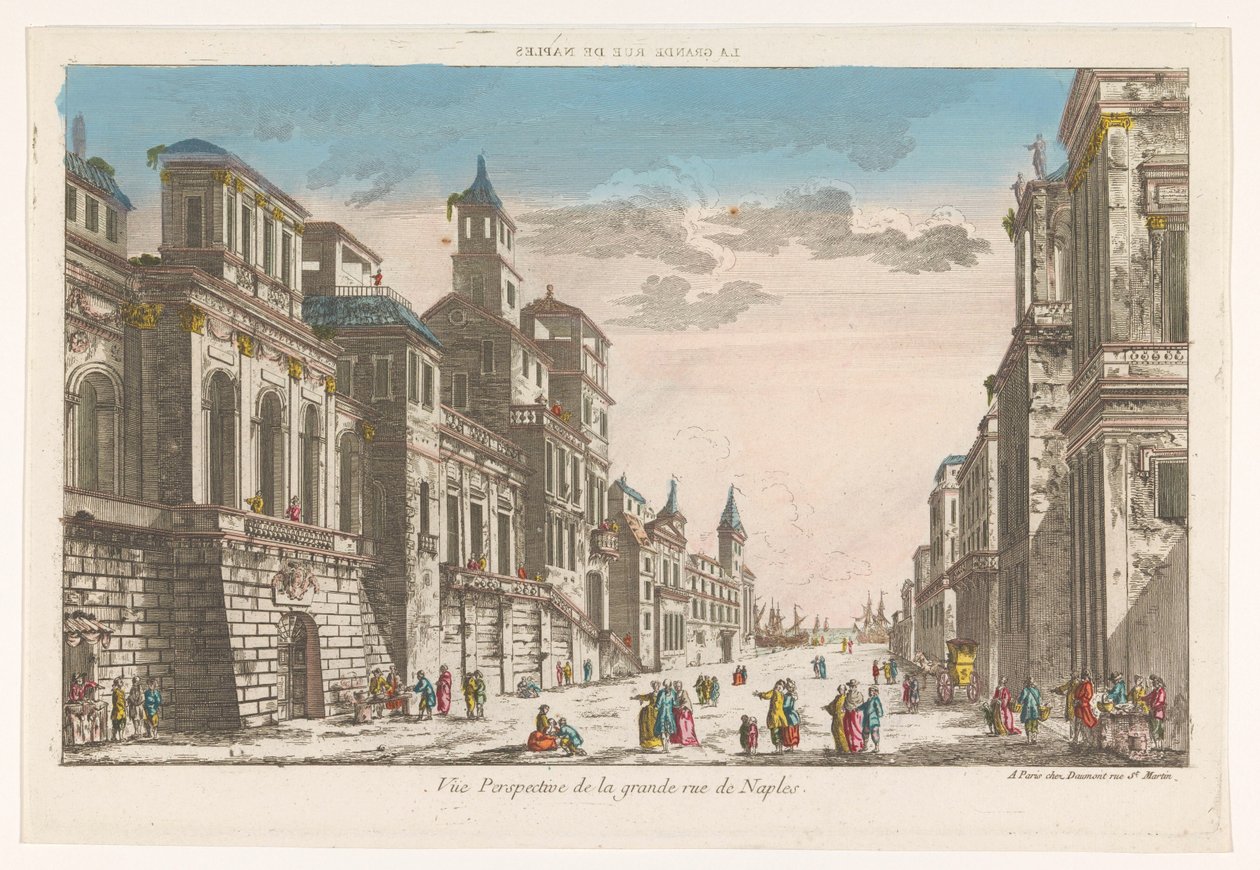 منظر لشارع باتجاه البحر في نابولي La grande rue de Naples (العنوان على الكائن) بواسطة جان فرانسوا دومون