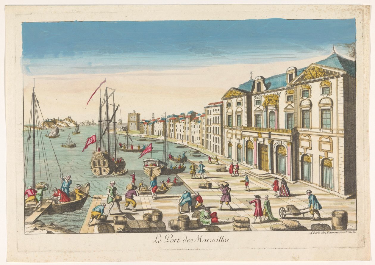 منظر لمبنى البلدية والمرفأ في مرسيليا Le Port de Marseilles (العنوان على الكائن) بواسطة جان فرانسوا دومون
