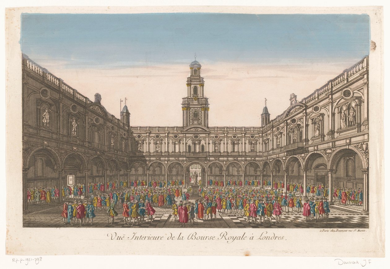 منظر داخلي لبورصة رويال في لندن Vuë interieure de la Bourse Royale à Londres (العنوان على الكائن) بواسطة جان فرانسوا دومون