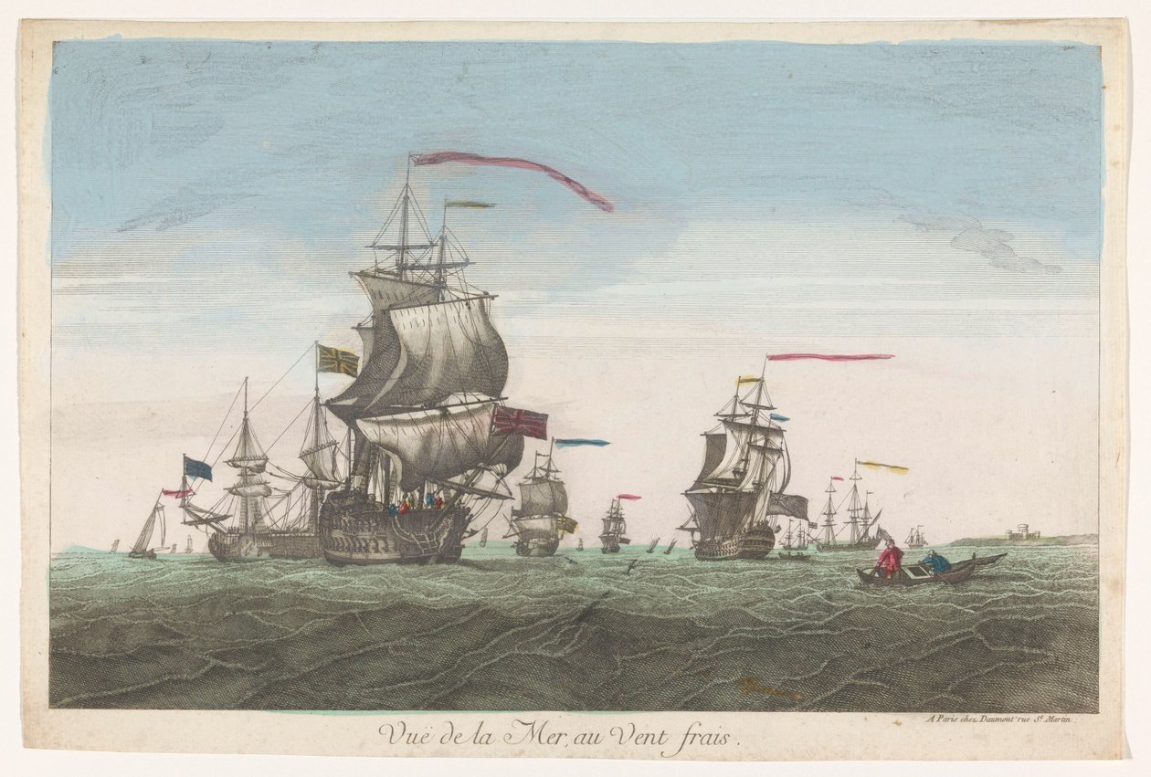 منظر البحر مع السفن والقوارب في مهب الريح Vue de la mer au vent frais (العنوان على الكائن) بواسطة جان فرانسوا دومون