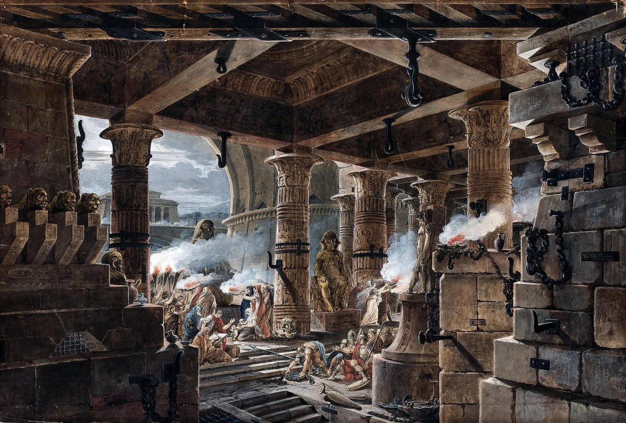 الخيال المعماري - منظر داخلي لمعبد مصري ، 1803 بواسطة جان فرانسوا توماس دي تومون