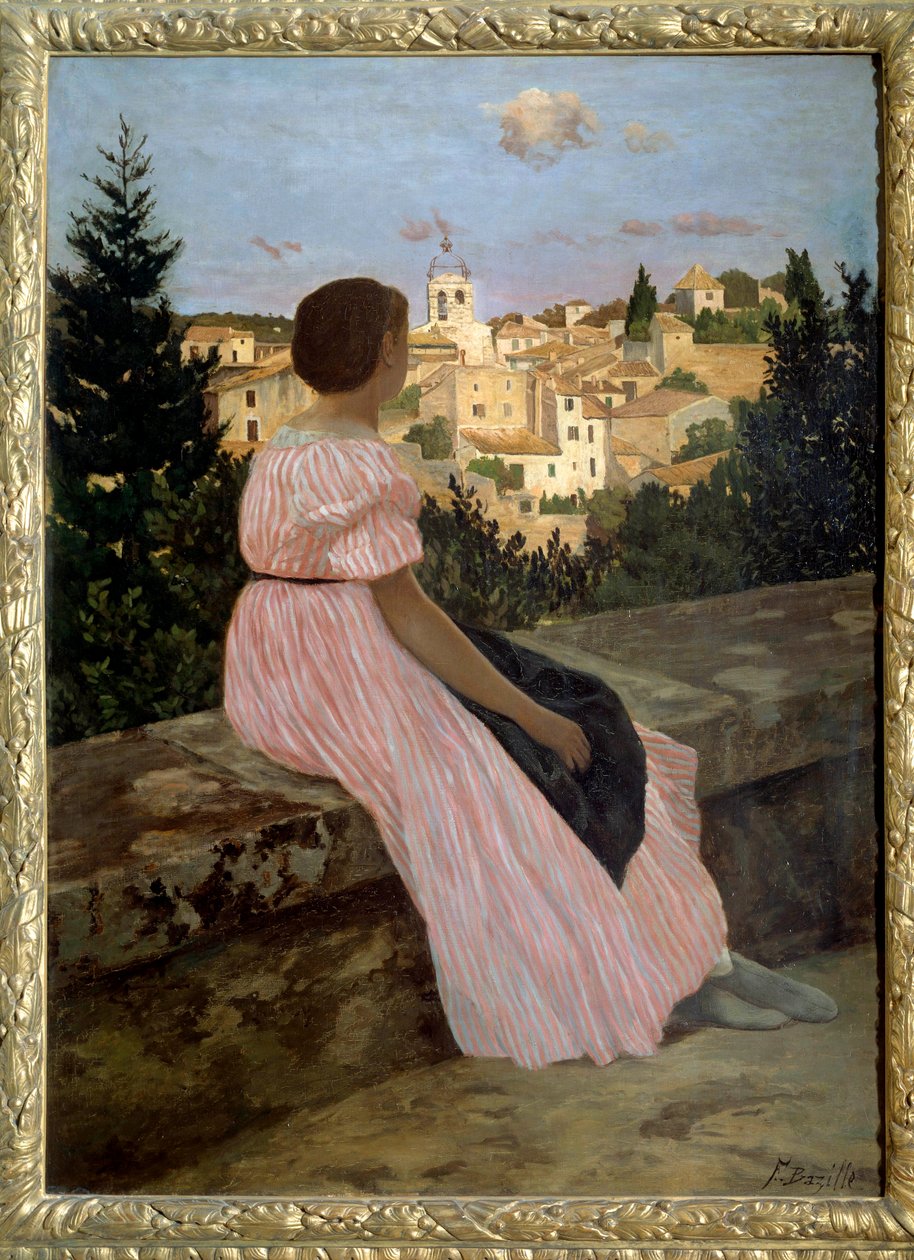 Pink dress or View of Castelnau le Lez (or Castelnau-le-Lez, Herault). Portrait of the artist