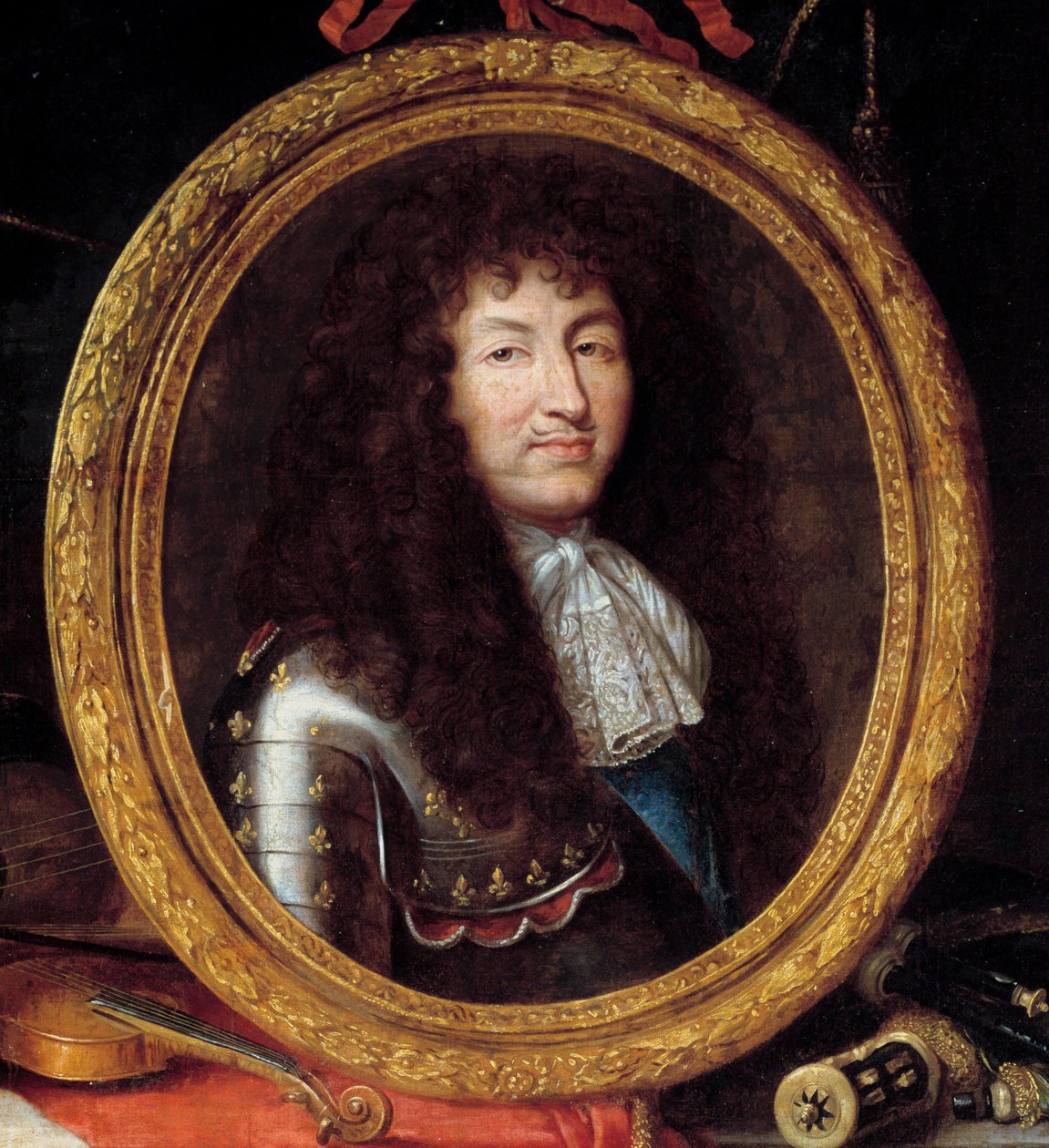 صورة لويس الرابع عشر ملك فرنسا (1638-1715) التفاصيل. رسم جان غارنييه (1632-1705) القرن السابع عشر. أبعادها 1،74 x 2،23 م بواسطة جان غارنييه